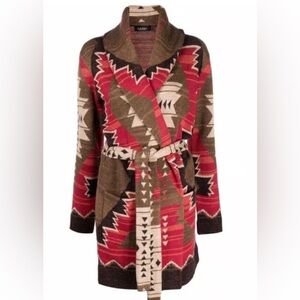 Ralph Lauren Red and Brown Patterned Cardigan sweater